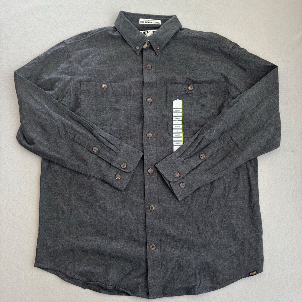 Duluth Trading Co Men Free Swingin Flannel Shirt Charcoal Gray Relaxed Fit Large